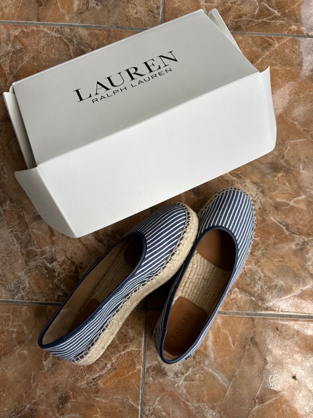 Lauren Ralph Lauren Navy and White Striped Espadrille Flats